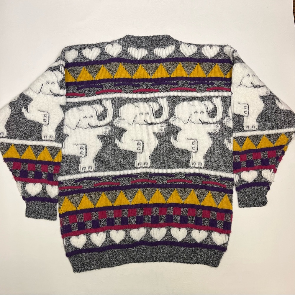 Vintage 80s Dancing Elephant Sweater Unique Colorful Animal Circus Knit - Picture 5 of 9
